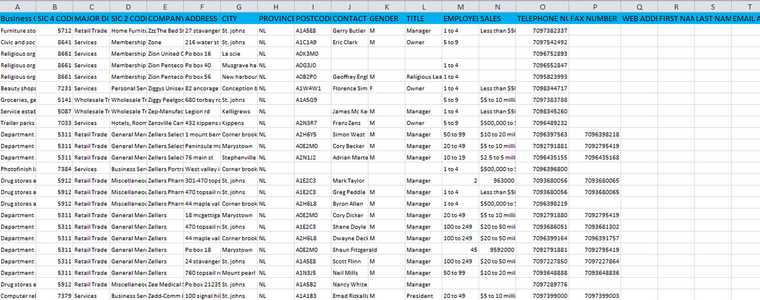 List of  Newfoundland Business Database