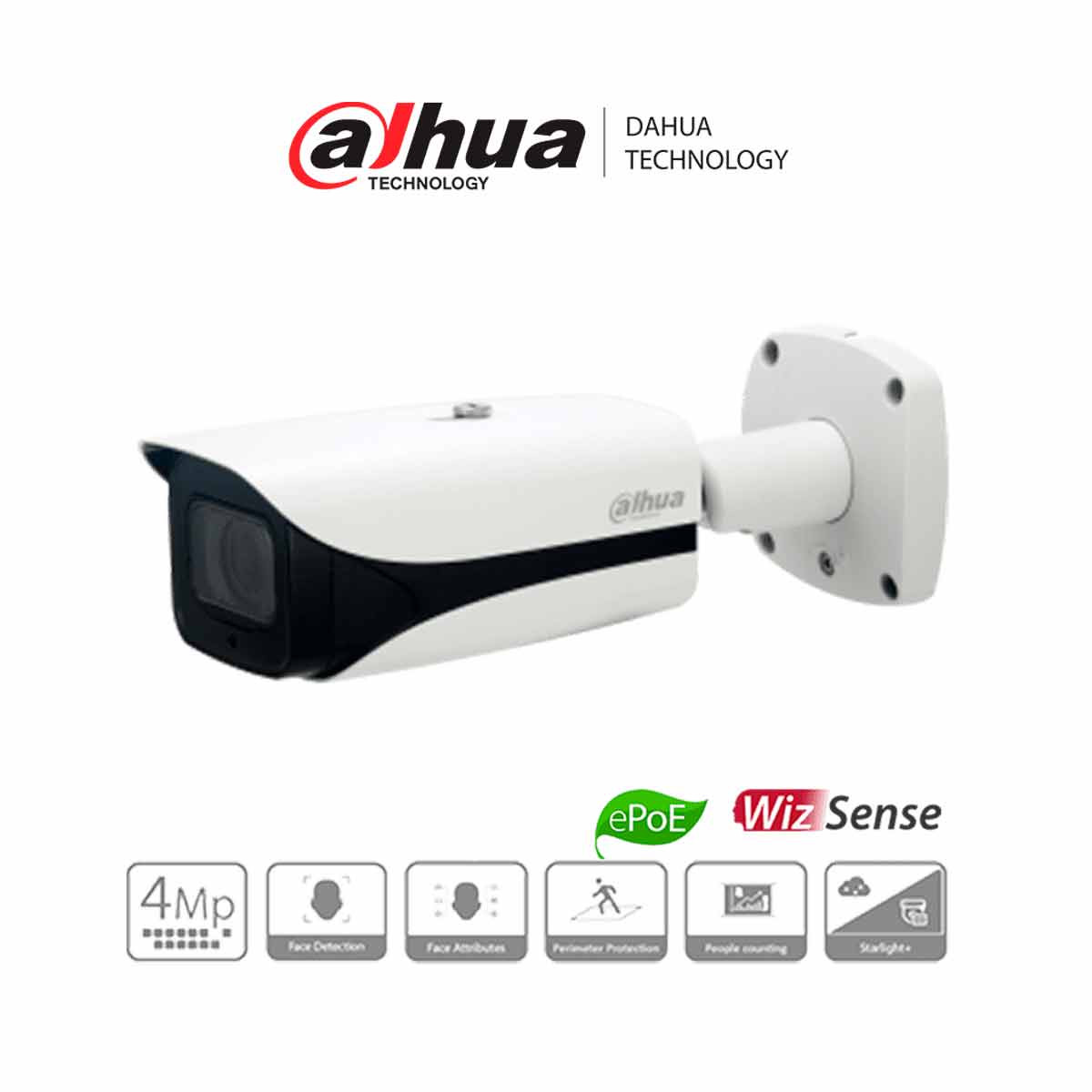 DAHUA IPC-HFW5442EN-ZE-Cámara IP Bullet Resolución de 4 MP, lente motorizado 2.7-12mm(ángulo 114°-47°)IR 60 m, IA WizMind, detección facial, protección perimetral, conteo de personas, Starlight,ePoE,WDR 140 dB, IK10, y E/S alarma/audio