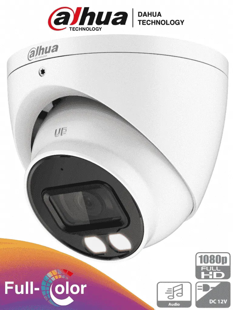 DAHUA HAC-HDW1239T-A-LED - Cámara Domo Full Color de 2 Megapíxeles/ 1080p/ Lente de 3.6 mm/ Micrófono Integrado/ Metálica/ Leds para 40 Metros/ WDR Real de 130 dB/ IP67/ Starlight.