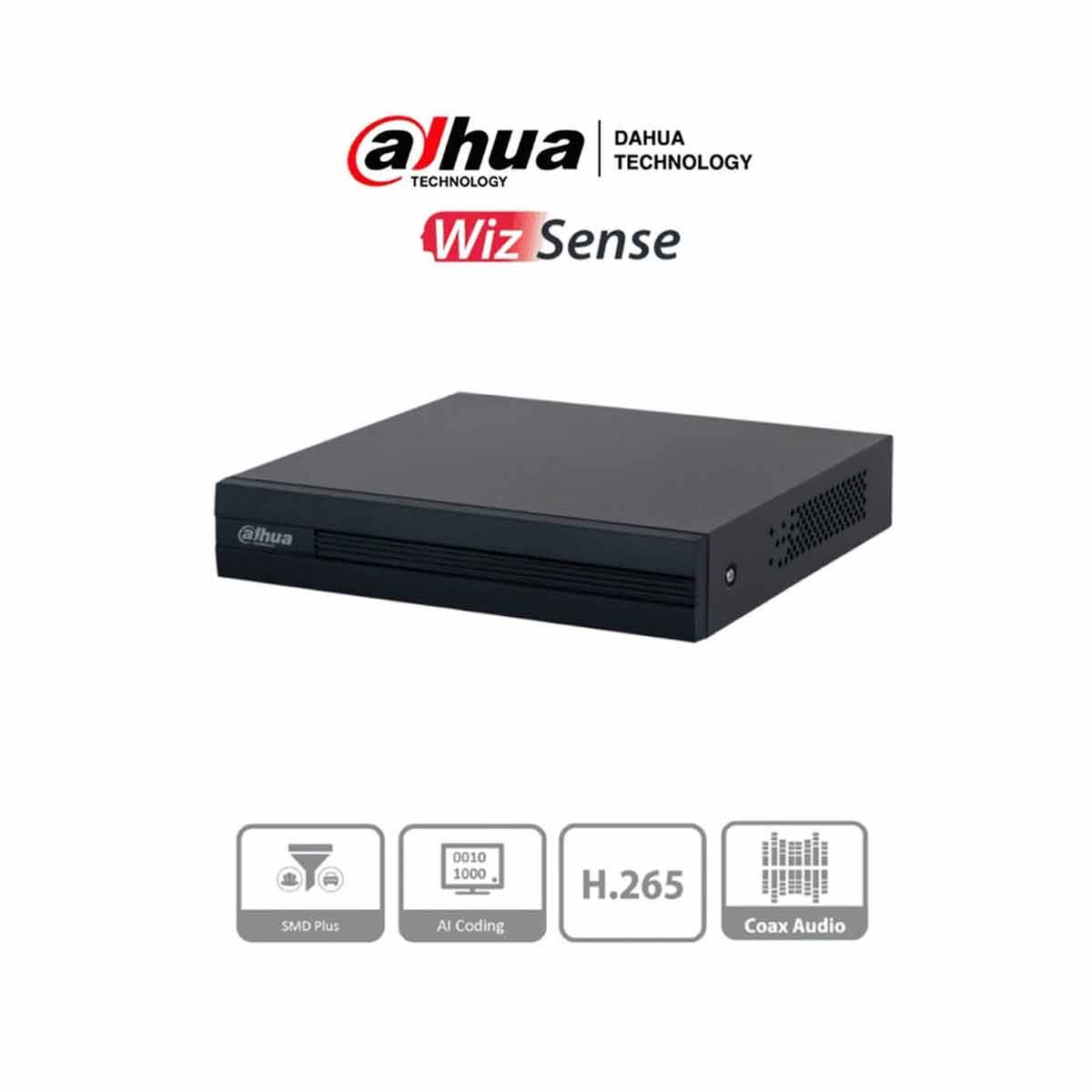 DAHUA XVR1B04-I -DVR de 4 Canales 1080p LiteWizSense y Cooper-I. Compatible con H.265+, admite hasta 5 canales IP y 4 canales con SMD Plus para detección avanzada. Búsqueda inteligente de personas y vehículos.