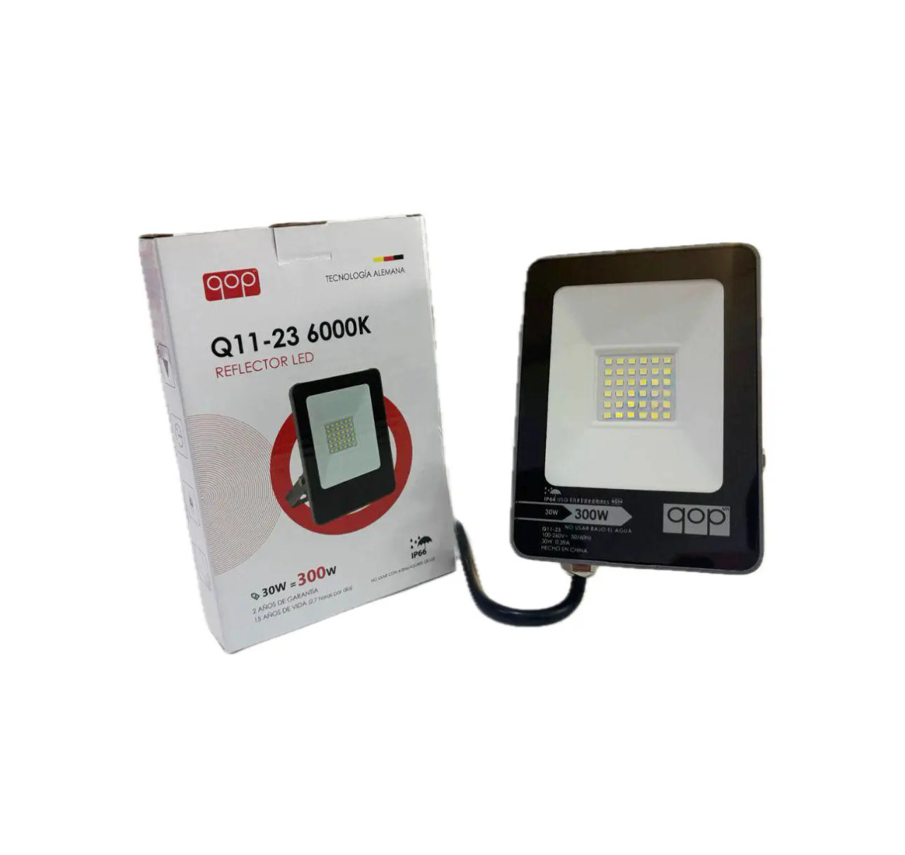 QOP Q11-23 REFLECTOR DE 30 WATTS/ 6000K/ REFLECTOR LED/ 3,000 lm/ 20,000 hrs/ 100-260V~/ 0.19-0.50 A/ 50-60 Hz.