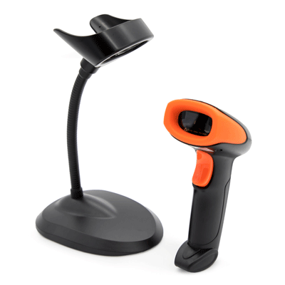 Qian QLLA1701 Lector de código de Barras Laser 1D incluye Cable USB y Base, Este dispositivo puede ser alimentado mediante corriente alterna o USB, lo que permite su uso en diferentes entornos y situaciones.