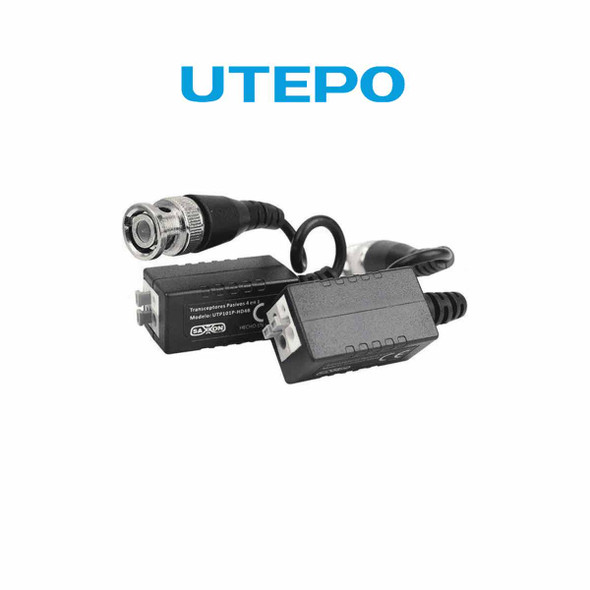 UTEPO UTP101PHD4B - Par de transceptores pasivos (Video Baluns) soporta 4MP a 200m, 1080p a 250m, 720p a 300m en CVI. Compatible con HDCVI, TVI, AHD y CVBS. Incluye 2 terminales Push para fácil conexión.