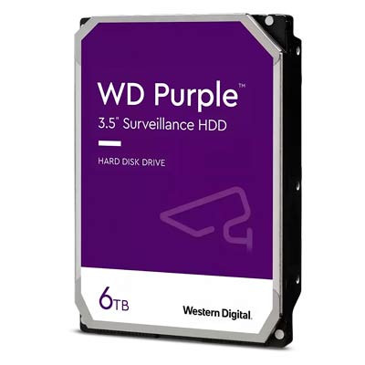 WESTERN DIGITAL WD64PURZ DISCO DURO 6TB Purple/ Especial para Videovigilancia/ Trabajo 24/7/ Interface: Sata 6 Gb/s/ Cache 256 MB/ Hasta 64 Cámaras/ Hasta 16 Bahías de Discos Duros.