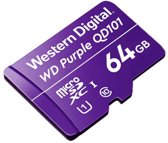 WESTERN WDD064G1P0C- Memoria de 64GB Micro SDXC/ Linea Purple/ Clase 10 U1/ Lectura 50MB/ Escritura 40MB/ Especializada para Videovigilancia MICROSD 