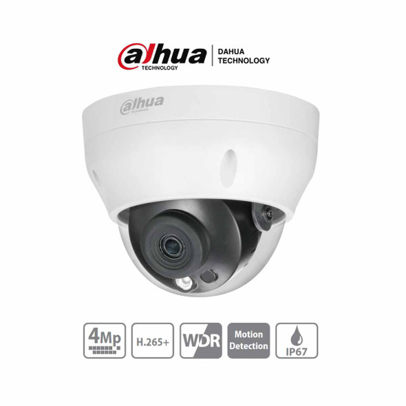 DAHUA IPC-HDPW1431R1-S4 - Camara IP Domo de 4 Megapixeles/ Lente de 2.8mm/ IR de 30 Mts/ H.265/ WDR Real/ IP67/ PoE/ 3D DNR/ HLC.