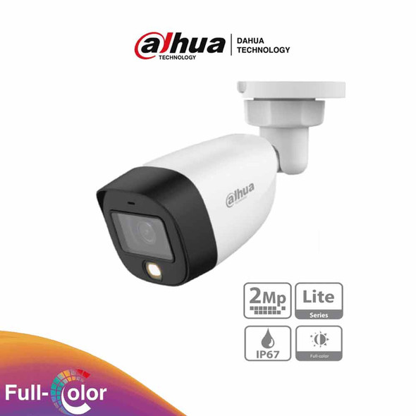 DAHUA HAC-HFW1209C-LED - Cámara Bullet Full Color 1080p/ Lente de 2.8 mm/ 106 Grados de Apertura/ Luz Blanca de 20 Mts/ DWDR/ Starlight/ IP67/ Soporta CVI/AHD y CVBS