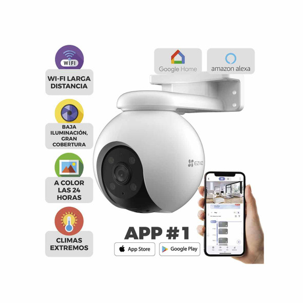 EZVIZ CS-H8-3K PT WiFi / (3K) 5MP / Visión 360° / Detección humana / Detección de Vehiculo / Sirena / Luz Parpadeante / Colores en Oscuridad / Micro SD / Presets / Autoseguimiento / Exterior.