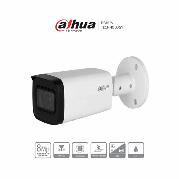 DAHUA DH-IPC-HFW2841T-ZS Cámara IP Bullet de 8 Megapíxeles/ Motorizado/ IR de 60 Mts/ 113°/ H.265+/ SMD+/ Protección Perimetral/ Ranura para MicroSD
