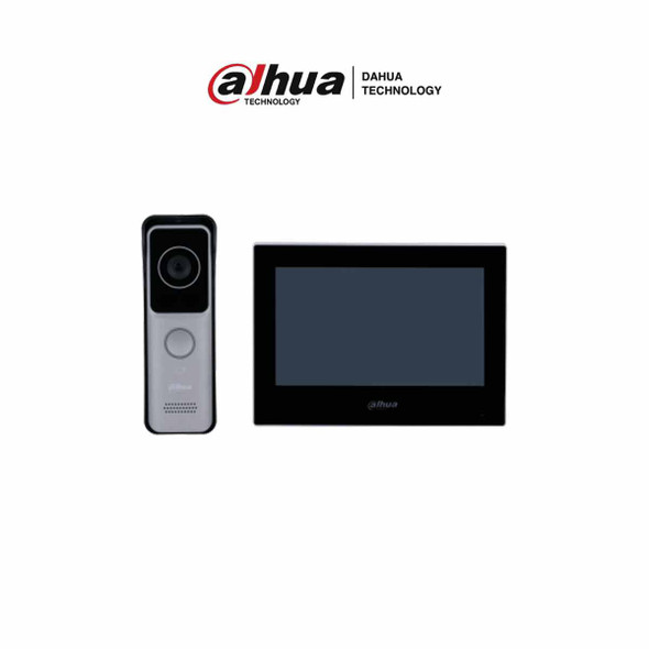 DAHUA KTW02 - Kit de Videoportero IP Wifi/ Monitor de 7 Pulgadas Wifi/ 6&1 E&S de Alarma/ Soporta PoE/ Frente de Calle con Camara de 2 Megapixeles/ Ranura MicroSD/ Apertura de Puerta/ Soporta Hasta 3000 Tarjetas/ IP65