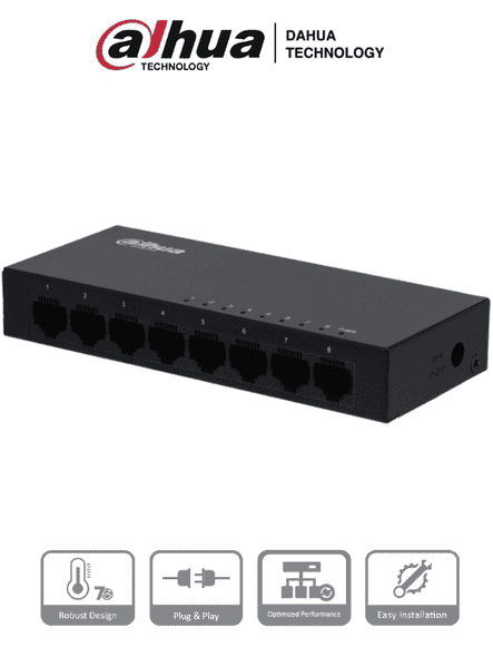 DAHUA PFS3008-8GT - Switch Gigabit de 8 Puertos No Administrable/ Capa 2/ 10/100/1000 Base-T 