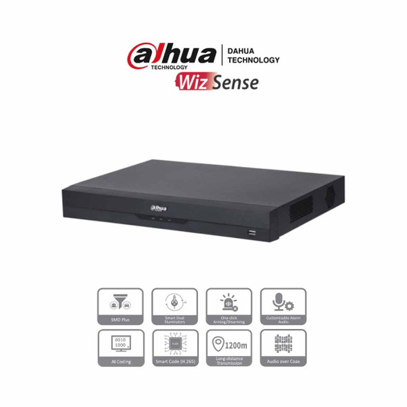 DAHUA XVR4232AN-I - DVR de 32 Canales de 1080p Lite/ WizSense/ H.265+/ Codificación IA/ 2 Bahías de Discos Duros/ 16 Canales con SMD Plus/ Busqueda Inteligente (Humanos y Vehiculos),