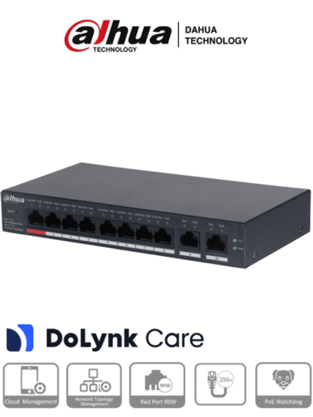 DAHUA CS4010-8ET-110 - Switch Poe de 10 Puertos/ 8 Puertos PoE 10/100/ 2 Puertos Uplink 10/100/1000/ 110 Watts Totales/ Administrable en la Nube por DoLynk Care/ PoE 250 Metros/ Carcasa Metalica/ Switching 5.6 Gbps. DAHUA CS4010-8ET-110 - Switch Poe de 10 Puertos/ 8 Puertos PoE 10/100/ 2 Puertos Uplink 10/100/1000/ 110 Watts Totales/ Administrable en la Nube por DoLynk Care/ PoE 250 Metros/ Carcasa Metalica/ Switching 5.6 Gbps.