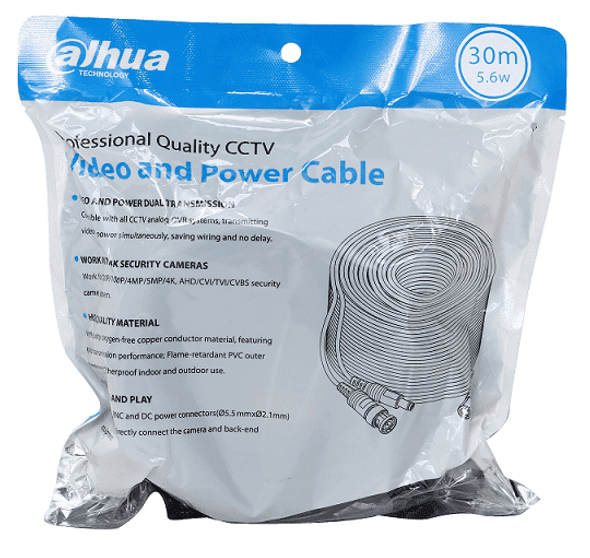DAHUA DH-PFM942I-30-5 - Cable de 30 Metros Armado para Video y Energía/ Para Camaras Hasta 4k/ con Conectores BNC y de Energía/ Uso Exterior e Interior/ Cobre de Alta Pureza/ Soporta: AHD/CVI/TVI/CVBS/
