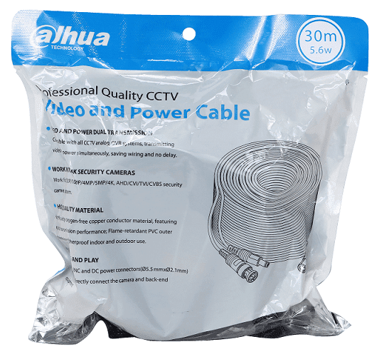 DAHUA DH-PFM942I-30-5 - Cable de 30 Metros Armado para Video y Energía/ Para Camaras Hasta 4k/ con Conectores BNC y de Energía/ Uso Exterior e Interior/ Cobre de Alta Pureza/ Soporta: AHD/CVI/TVI/CVBS/
