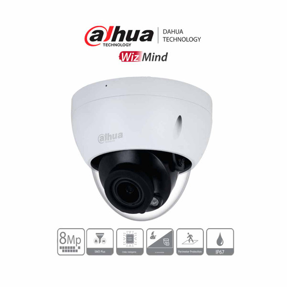 DAHUA DH-IPC-HDBW2841R-ZS - Cámara IP Domo Antivandálica de 8MP con lente motorizado 2.7-13.5mm, IR 40m, IA WizSense, detección de movimiento inteligente, protección perimetral,