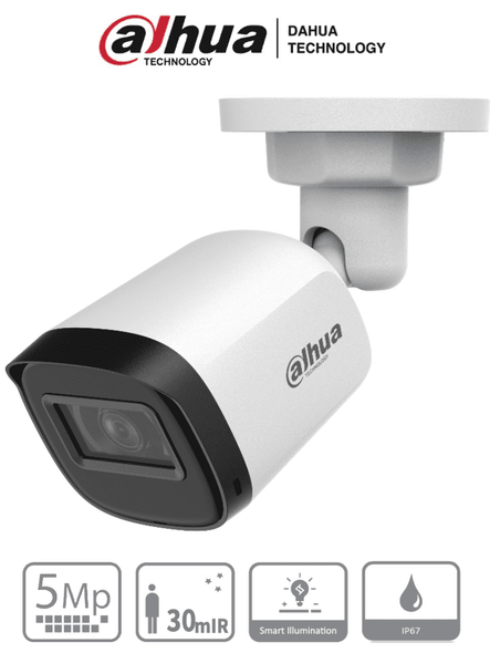 DAHUA HAC-B1A51-U-28 - Cámara Bullet de 5 Megapixeles/ Lente 2.8 mm/ 106 Grados de Apertura/ IR de 30 Mts/ IP67/ Soporta: CVI/CVBS/AHD/TVI.