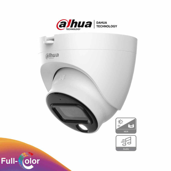 DAHUA HAC-HDW1239TLQN-A-LED - Camara Domo de 2 Megapixeles/ Full Color/ Lente de 2.8 mm/ 107 Grados de Apertura/ WDR Real de 130 dB/ 20 Metros de Iluminación/ Microfono Integrado/ IP67/ Facil Instalación