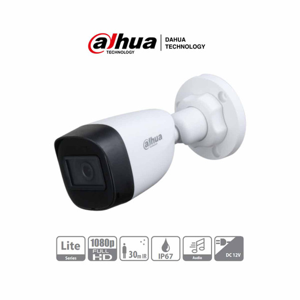 DAHUA HAC-HFW1200CN-A - Cámara Bullet 1080p/ Micrófono Integrado/ Lente de 2.8mm/ 30 Mts de Ir/ IP67/ Policarbonato/ CVI/CVBS/AHD/TVI/ BLC/HLC/DWDR 