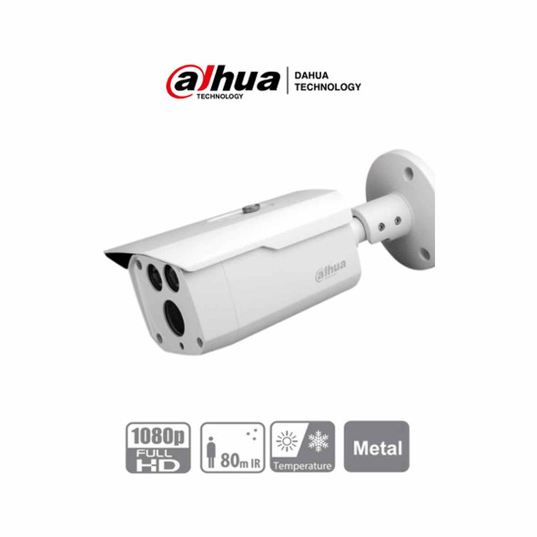 DAHUA HAC-HFW1200D-036- Camara Bullet HDCVI 1080p/ Lente 3.6 mm/ 87.5 Grados de Apertura/ Smart IR 80 Mts/ IP67/ Metálica/ DWDR/ BLC/ HLC/ TVI AHD y CVBS