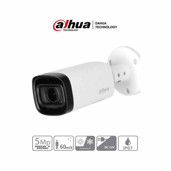 DAHUA HAC-HFW1500R-Z-IRE6 - Camara Bullet de 5 Megapixeles/ Lente Motorizado de 2.7 a 12 mm/ IR de 60 Mts/ Metálica/ IP67/ BLC/HLC/DWDR/ Soporta: CVI/CVBS/AHD/TVI/
