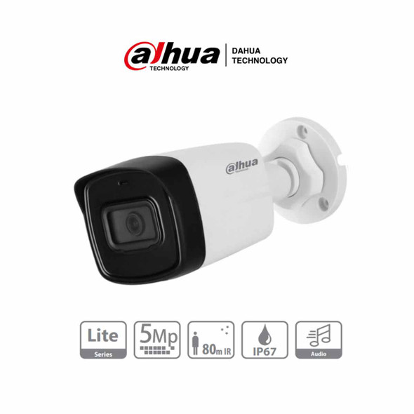 DAHUA HAC-HFW1500TL-A-28 - Camara Bullet de 5 Megapixeles/ Microfono Integrado/ Lente de 2.8mm/ IR de 80 Mts/ IP67/ Starlight/ CVI/CVBS/AHD/TVI.