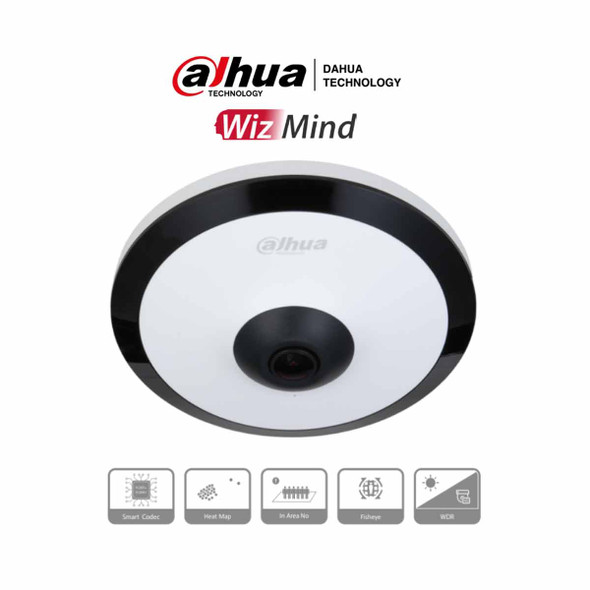 DAHUA IPC-EW5541N-AS - Cámara IP FishEye de 5 MP/WinzMind/ IR de 10 Mts/H.265+/ PoE/ WDR Real/ Micrófono Integrado/ Heat Map/ Detección Inteligente/ Ranura para MicroSD/E&S de Alarma/E&S de Audio/ 3D DNR, HLC, BLC/Interior 
