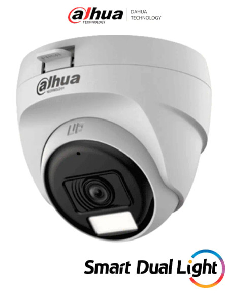 DAHUA HAC-T1A21N-U-IL-A - Cámara Domo de 2 Megapíxeles/ Lente de 2.8 mm Apertura Hasta 100°/ Iluminación Dual Inteligente Hasta 25Mts con IR & 20Mts Luz Calida/ Micrófono Integrado/ Policarbonato