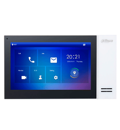 DAHUA KTP01L(S) - Kit de Videoportero IP con Frente de Calle Metálico y cámara de 2MP. Incluye monitor táctil de 7", ranura SD, control de puerta, E/S de alarmas, y switch PoE de 6 puertos, 36W.