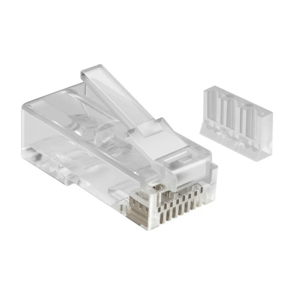 STEREN 301-190 Plug RJ45 de 8 contactos CAT 6A, para cable redondo  Conector modular macho (plug) tipo RJ45 de 8 contactos de 50 micras de oro en terminales. Incluye guía de conductores para facilidad de ponchado