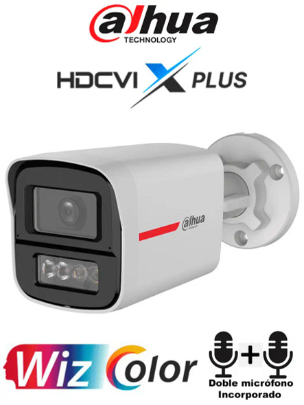 DAHUA DH-HAC-HFW1549XN-A-PRO - Cámara Bullet 5MP WizColor/Imagen 24 Horas a Color/Corrección de Dist de Imagen Mediante IA/ Iluminador Int con Luz Calida/Hasta 50m Ilumin/Doble Mic Incorp/Campo de Visión de Hasta 101°/WDR Real/Policarbonato+Metal