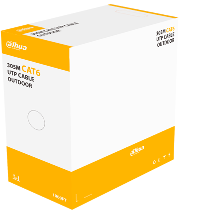 DAHUA PFM920-6U - Bobina de cable UTP Cat6 para exterior Dahua PFM920-6U. Con 305 metros de 100% cobre, cubierta MDPE resistente y color negro, cumple con ANSI/TIA 568-C.2, RoHS, y es retardante de flama