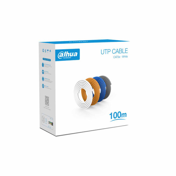 DAHUA PFM920I-5EU-U-100 - Bobina de 100 Mts de Cable UTP Cat5e/ 100% Cobre/ Color Blanco/ Cubierta Retardante de Flama con Certificacación ANSI/ UL CM/ Ideal para Video y Redes