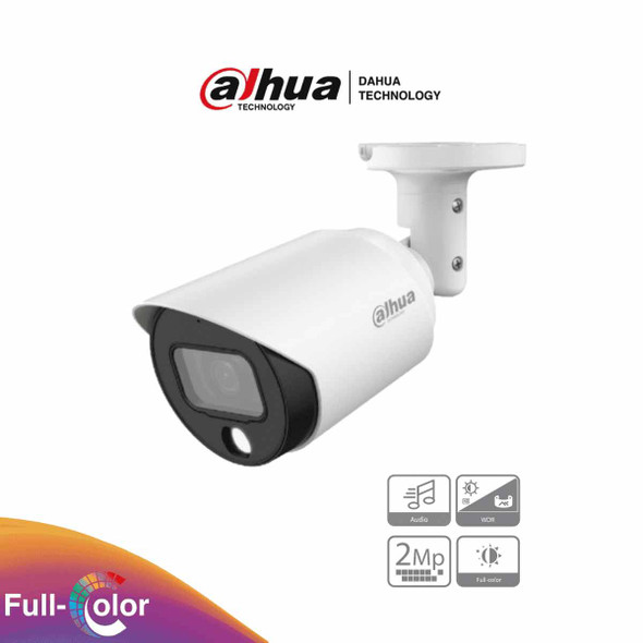DAHUA HAC-HFW1239T-A-LED - Camara Bullet Full Color de 2 Megapixeles/ 1080p/ Microfono Integrado/ Lente de 3.6mm/ Metalica/ WDR Real de 130 dB/ Leds para 20 mts/ IP67/ Starlight/