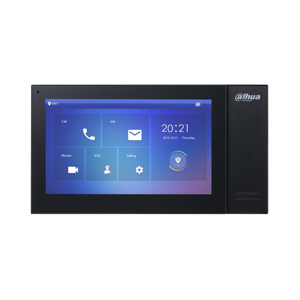 DAHUA VTH2421FB-P - Monitor IP táctil de 7" Serie Pro, con 8GB de memoria embebida, PoE estándar, ranura MicroSD, soporta llamada grupal, videos, mensajes, 6 entradas/salidas de alarma, y hasta 9 monitores adicionales