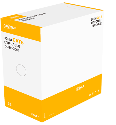 DAHUA PFM920-6U - Bobina de cable UTP Cat6 para exterior Dahua PFM920-6U. Con 305 metros de 100% cobre, cubierta MDPE resistente y color negro, cumple con ANSI/TIA 568-C.2, RoHS, y es retardante de flama