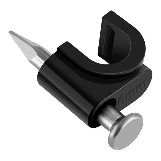 VOLTECK GCU-6N GRAPA 6MM CURVA NEGRA Bolsa con 20 grapas de 6 mm para cable redondo FABRICADAS EN POLIETILENO INCLUYE CLAVO 