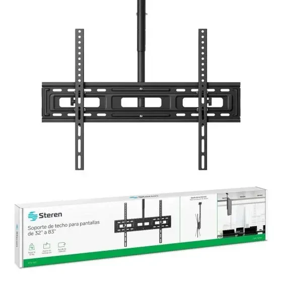 STEREN STV-065 SOPORTE PARA PANTALLAS Soporte de techo para pantallas de 32” a 83”, Es adecuado para pantallas de 32” a 83” (81,3 cm a 201,8 cm) y soporta hasta 50 kg.Al estar anclado al techo, el área donde esté instalado será mucho más accesible. 