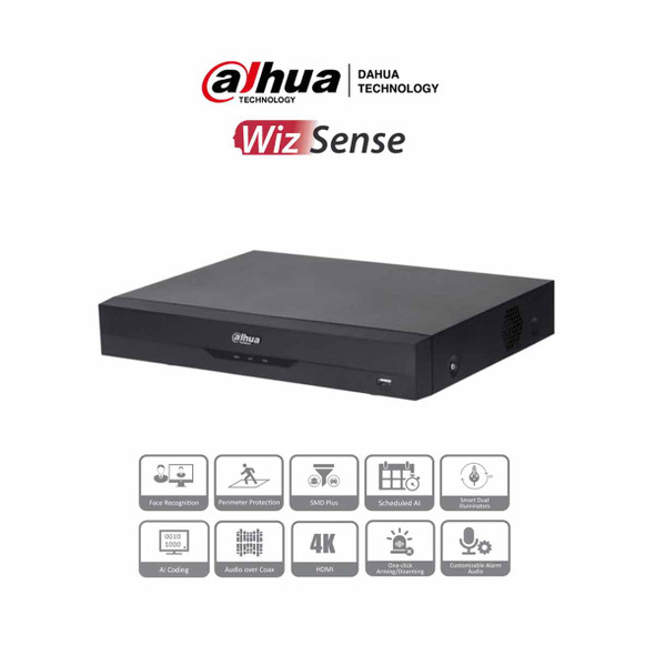 DAHUA XVR5116H-4KL-I3 - DVR de 16 Canales 4k/ 8 Megapixeles/ WizSense/ IA/ H.265+/ 16 Canales + 16 IP/ Hasta 32 Ch IP/ 2 Canales de Reconocimiento Facial/ SDM Plus/ Codificación con IA/ 1 Bahía de Disco Duro/ Funciones IoT & POS,