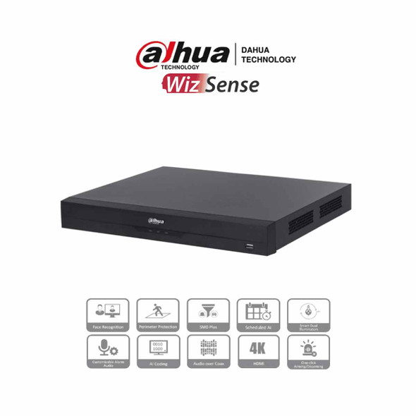 DAHUA XVR5232AN-4KL-I3 - DVR de 32 Canales 4k/ 8 Megapixeles/ WizSense/ Con IA/ 6 Canales de Reconocimiento Facial/ H.265+/ Hasta 32 Canales IP/ Codificación IA/ SMD Plus/ 2 Bahías de Discos Duros
