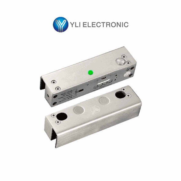 YLI YB500ULED - Cerradura Eléctrica 1000 Kg de Fuerza de Sujeción, Indicador LED para Puerta de Vidrio Sin Marco, 12 VDC, con Retardo de Tiempo Ajustable 