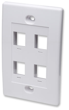 INTELLINET 163316 PLACA FACEPLATE 4CAV UTP KEYSTONE / RJ45 / blanco, Tapa de salida cuádruple Montaje al ras de la pared Incluye protección de polvo para un diseño atractivo Utiliza cualquier keystone jack estándar.