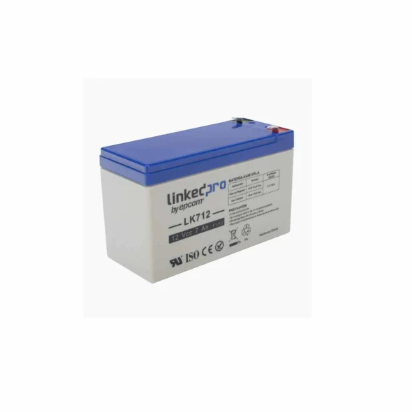 LINKEDPRO LK712 Batería 12 Vcc / 7 Ah / UL / Tecnología AGM-VRLA / Vida útil promedio 5 años / Para uso en equipo electrónico, Alarmas de Intrusión / Incendio / Control de acceso / Video Vigilancia / Terminales F1 
