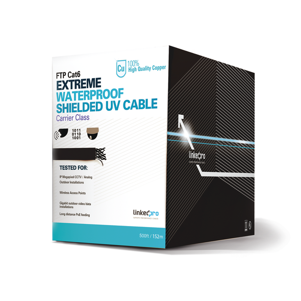 LINKEDPRO PRO-CAT-6-EXT/500 BOBINA DE 152.5 METROS Cat6+CALIBRE 23 Exterior Blindado tipo FTP Para Climas Extremos, UL para aplicaciones de video vigilancia y redes de datos. Para uso en Intemperie.
