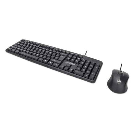 MANHATTAN 178464 Kit Teclado Alámbrico y mouse óptico, USB, Negro cableados diseñados para mejorar su productividad.