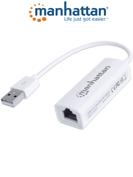 MANHATTAN 506731 - Adaptador Fast Ethernet USB de Alta Velocidad 2.0, Alámbrico, es compacto y de alto rendimiento que le permite actualizar su computadora de escritorio o portátil,100 Mbit/s.
