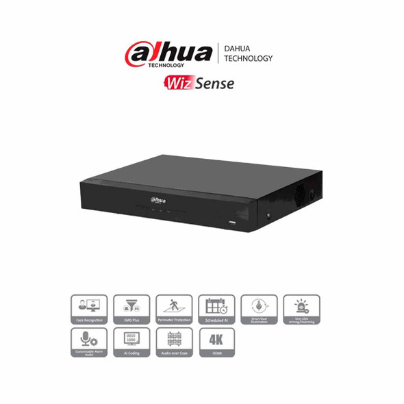 DAHUA DH-XVR5104HE-4KL-I3 - DVR de 4 Canales 4k/ WizSense/ H.265+/ 4 Canales IP Adicionales