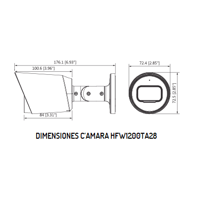DAHUA HAC-HFW1200T-A - Cámara Bullet HDCVI 1080p micrófono integrado, lente 2.8 mm, ángulo de visión de 103°, IR 30 m, IP67, carcasa metálica, DWDR, BLC, HLC. Ideal para vigilancia con alta definición y resistencia en exteriores.