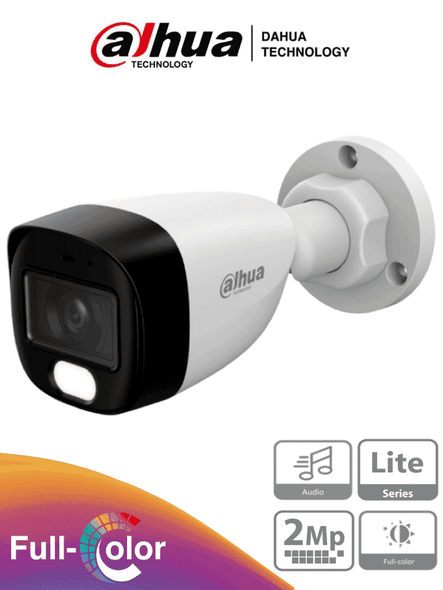 Cámara Bullet Dahua HAC-HFW1209CN-A-LED-S3 Full Color 2MP con Micrófono
