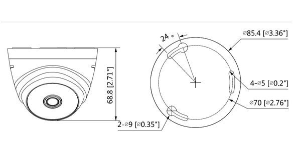 DAHUA HAC-T1A21-28 - Cámara Domo con resolución 1080p, lente de 2.8 mm y ángulo de visión de 103°, Smart IR de 20 m para mejor visión nocturna, ideal para interiores. Compatible con los formatos CVI, TVI, AHD y CVBS.